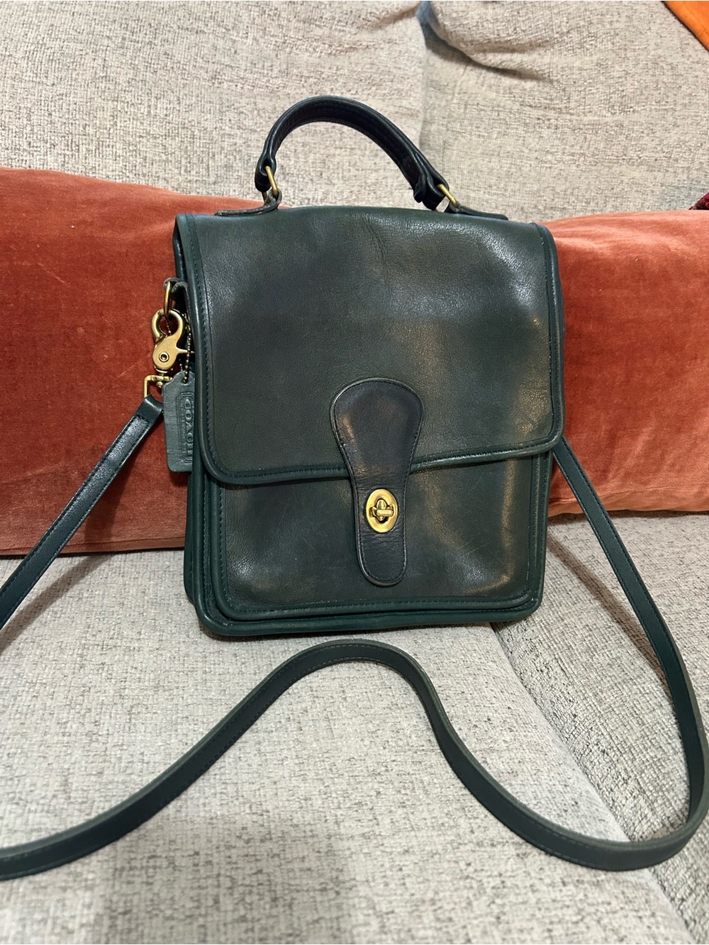 Vintage Coach Green Station Bag Top Handle USA Made Bottle Green 90s Rare 409